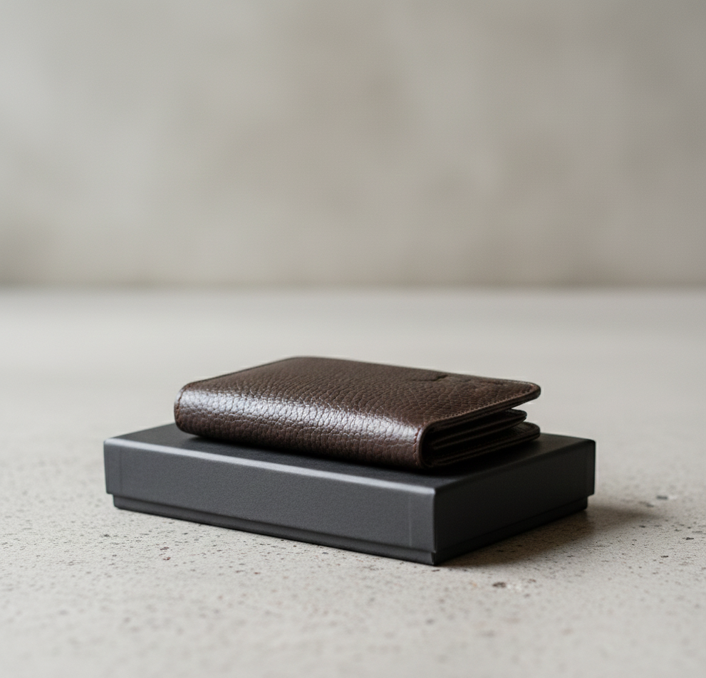 Unisex Slim Cow Leather Wallet �Brown | Minimalist Bifold Card & Cash Holder