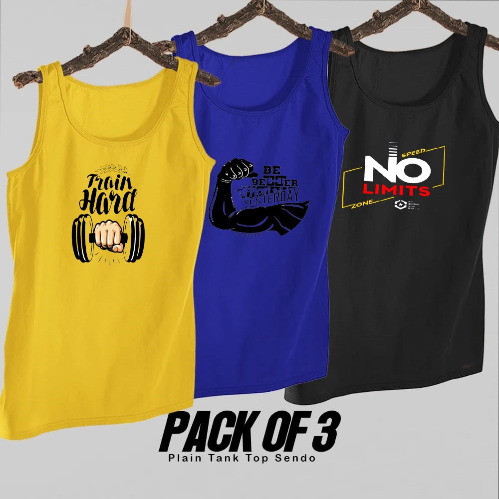 Pack of 3 Men's Gym Sando Tank Tops �Sleeveless Fitness & Workout Wear (Size Medium)