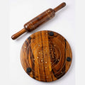 Shesham Wood & Brass Patra Bellon Set �Premium Roti Making Board & Rolling Pin