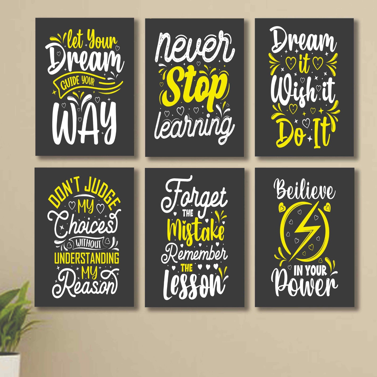 6 PC Wall Decor Cardboard Phototiles With Double Tape And Educational Discipline Quotes(8*11size)