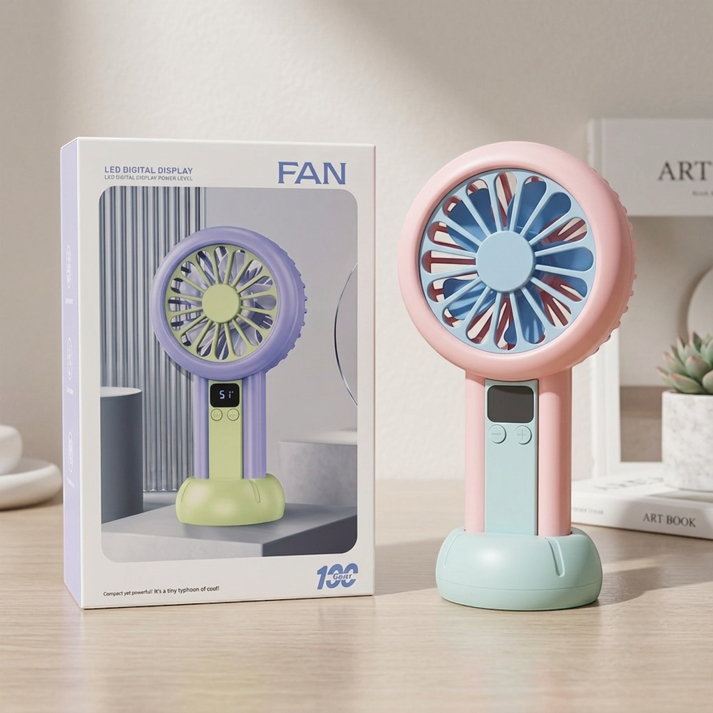 LED Digital Display Rechargeable Mini Fan �Portable USB Handheld Fan with 100-Speed Control, Real-Time Battery Indicator | Random Color