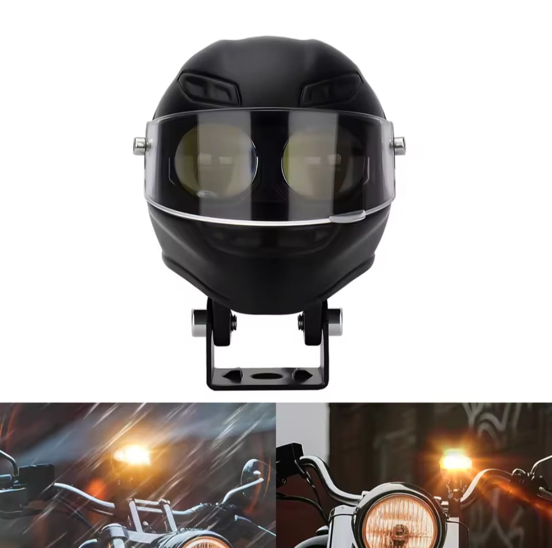 Universal Motorcycle LED Helmet-Style Spotlight �Dual Lens 2-Mode (White & Yellow) Fog Light Signal Lamp