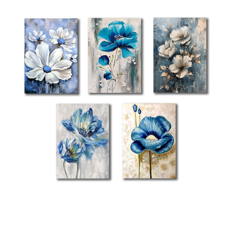 Set of 5 Blue Flowers Wall Art – photo 1