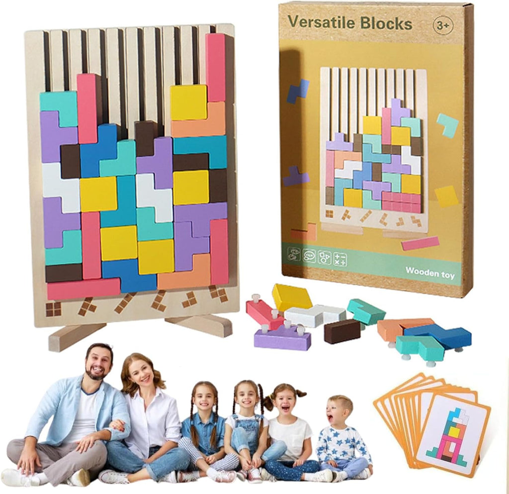 Wooden Puzzle Tetris Game | Montessori Learning Aid | 3D Colourful Blocks | Creative Geometry Toy for Kids & Families