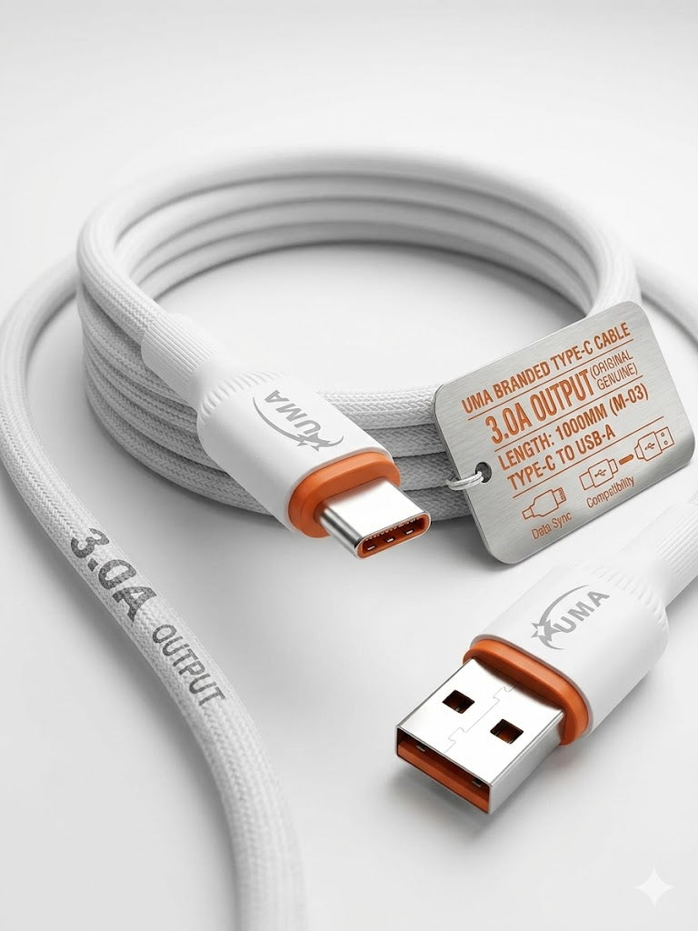 UMA M-03 Type-C Fast Charging Data Cable 1 Meter 3A USB to USB-C Charger & Sync Cable