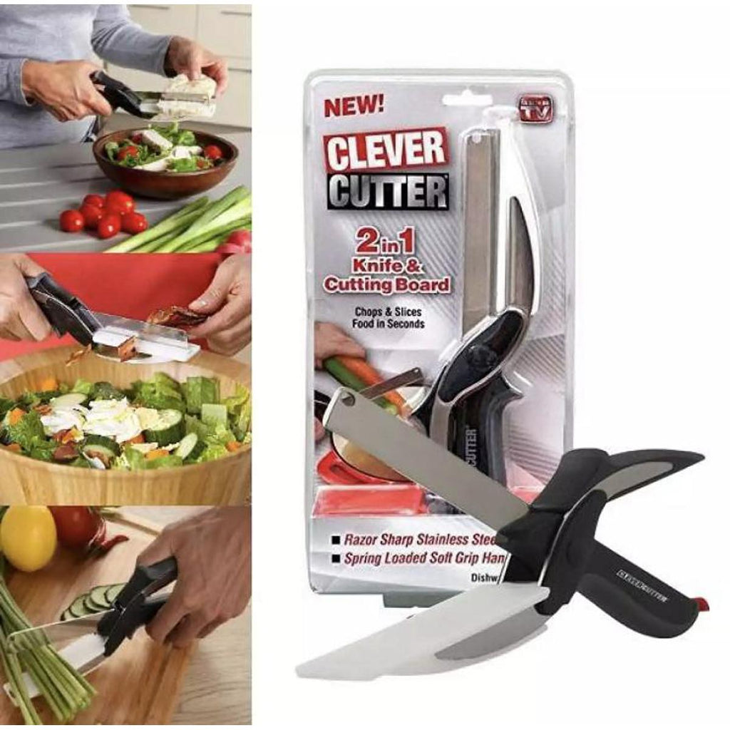 New Smart Clever Cutter Scissor 2 In 1 Cutting Board Utility Cutter Stainless Steel Outdoor Vegetable Knife Multi Function