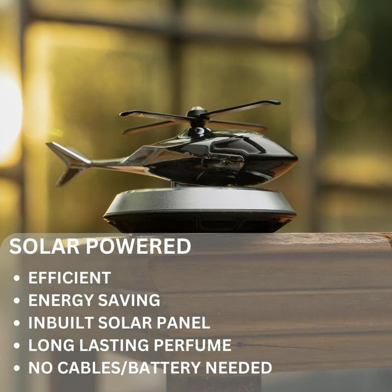 Solar Powered Car Aroma Diffuser Helicopter Air Freshener �Dashboard Perfume Decor | Metal + ABS, Refillable Fragrance