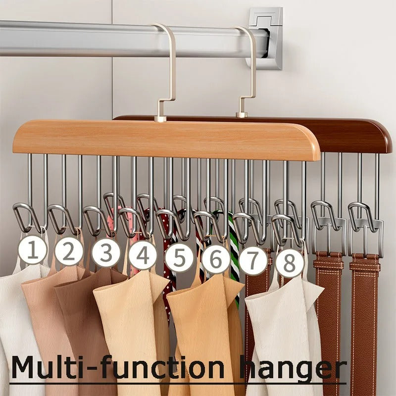 8 Hooks Multi-function Wooden Caps, Belts, Tie Hanger �Strong No Trace Storage Rack