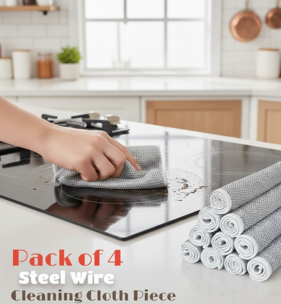 Pack of 4 Kitchen Steel Mesh Wire DishWasher Cleaning Cloth �Durable Dishwashing Scrubber Pads for Utensils, Pots, Pans & Daily Kitchen Cleaning