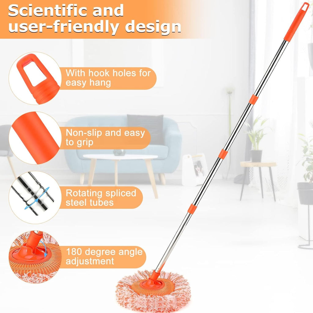 Long-Handle Telescopic Cleaning Mop �360? Rotating Microfiber Dust Mop with Detachable Head
