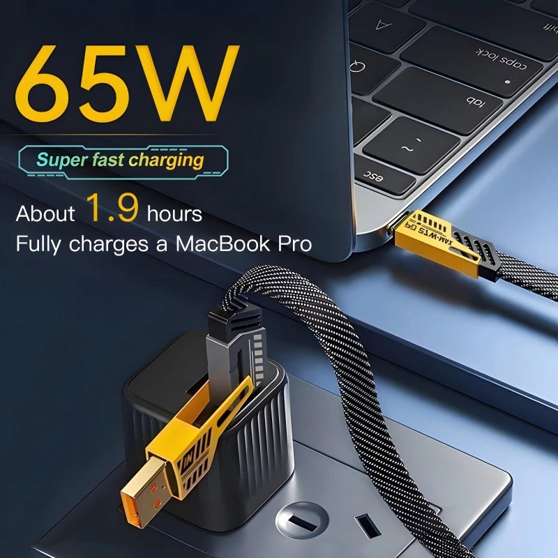 4 In 1 Data Cable �USB-C & Lightning Connectors, Braided Durable Design, Fast Charging (Without Box)