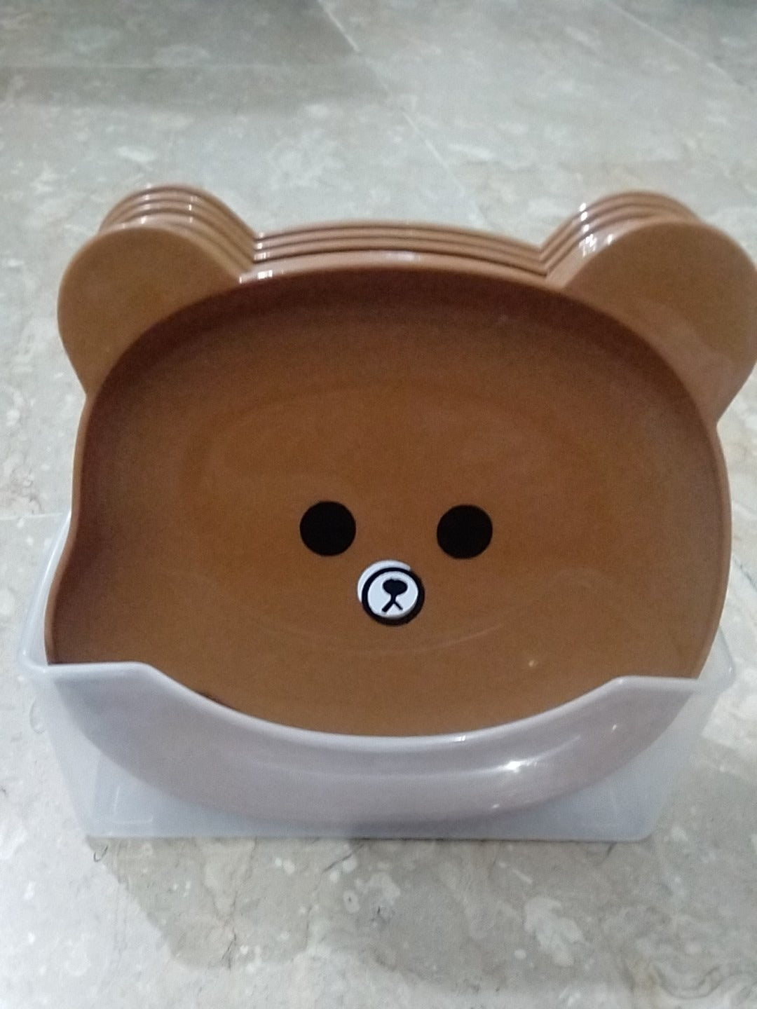 8Pcs Bear Shape Plate Set | Creative Food-Grade Plastic Plates With Stand | Random Colour