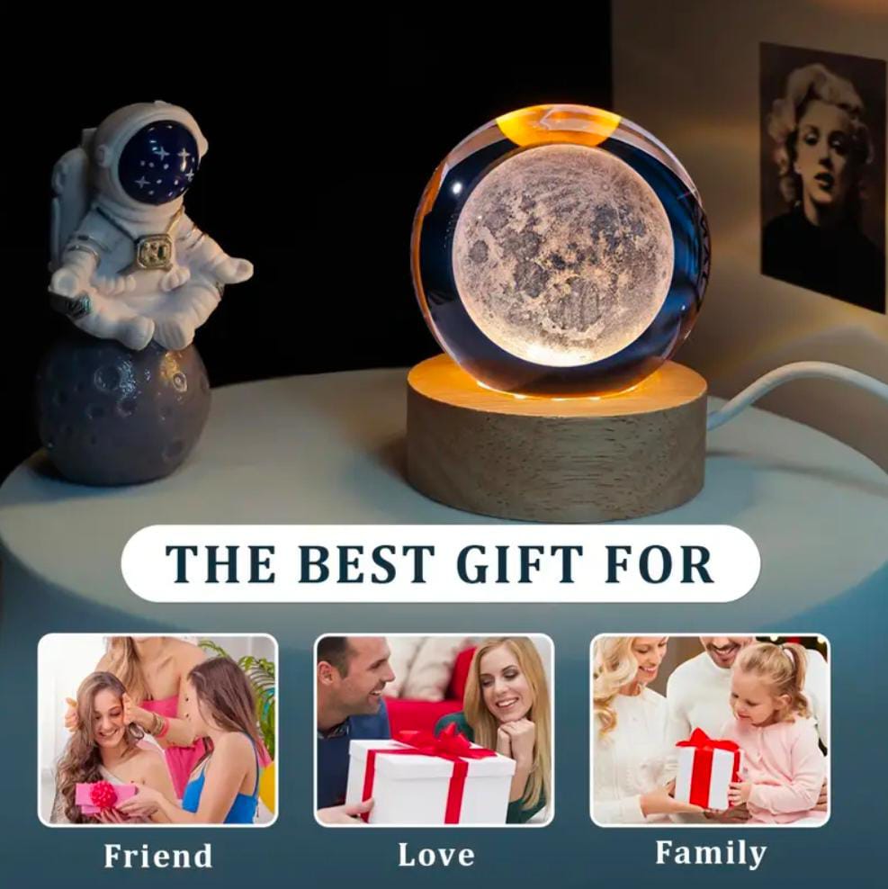 3D Galaxy Crystal Ball Night Light for Kids with USB Table Colorful LED Wooden Light Base, Birthday Gift for Teens Boys and Girls/ Crystal Ball for Home Decoration (Random Design)