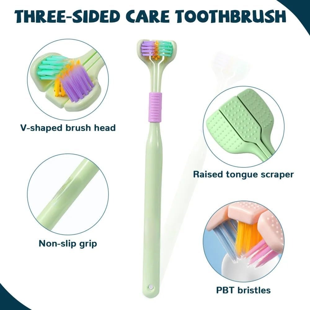 Three-Sided Ultra Soft Bristle Toothbrush �Gentle Oral Care Safety Teeth Cleaning Brush | Pack of 2