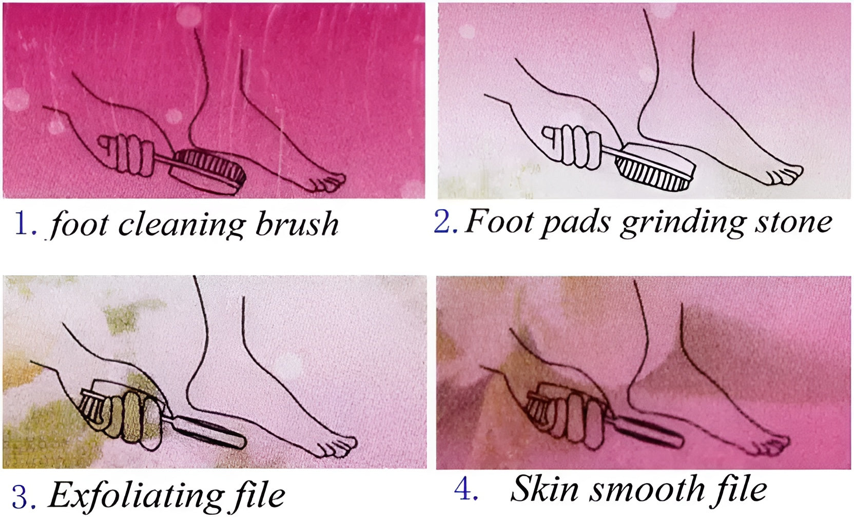 4 In 1 Foot Scrubber | Multi Use Pedicure Paddle Brush - 4 Step Pedicure Cleanse, Scrub, File And Buff (Random color)