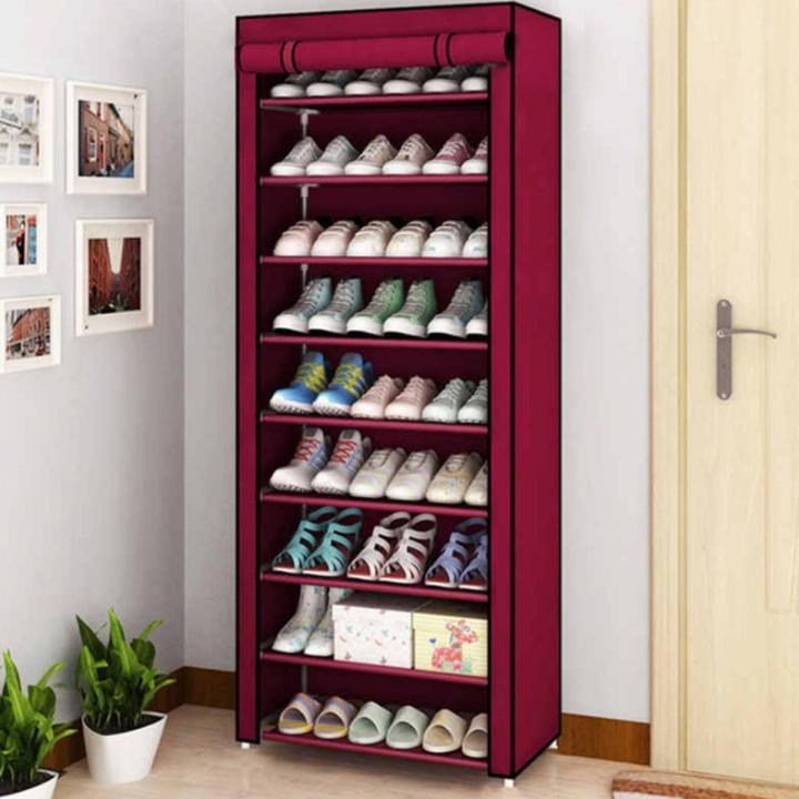 9 Layer Portable Waterproof & Dustproof Shoe Rack Non-woven Shoe Rack Storage Bag Closet Household Shoe Storage Rack Storage Cabinet (Random Color)