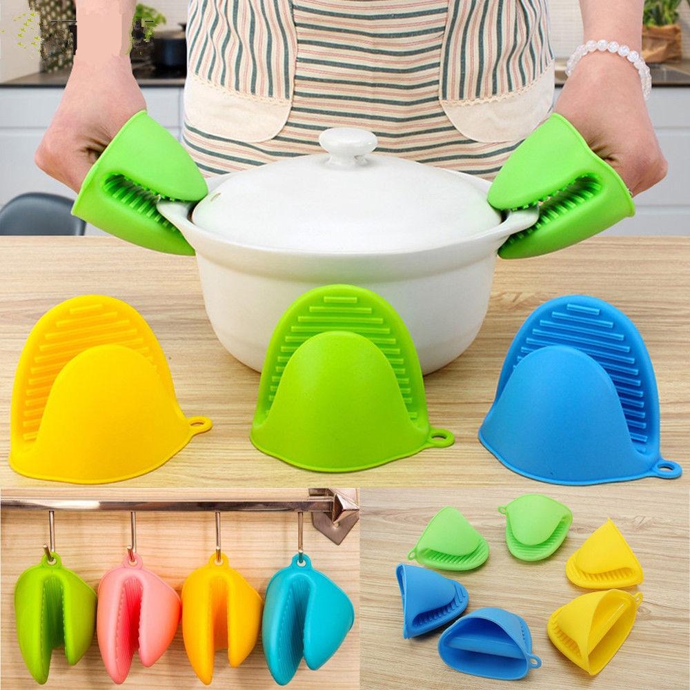 1 Pair Silicone Heat Resistant Glove Clip �Non-Slip Insulation Pot & Bowl Holder, Cooking and Baking Oven Mitt (Random Color)