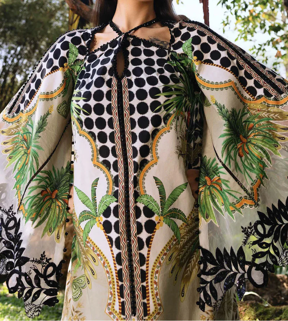 Elegant All-Over Print Embroidered Lawn 3Pc Unstitched EID Dress for Girls with Chiffon Dupatta