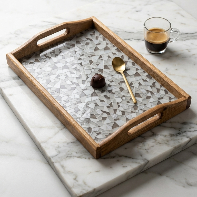 Premium Wood & Acrylic Serving Tray �Elegant Decorative Tray for Serving, Coffee Table & Home D?or (Size : 10.5 ? 7)