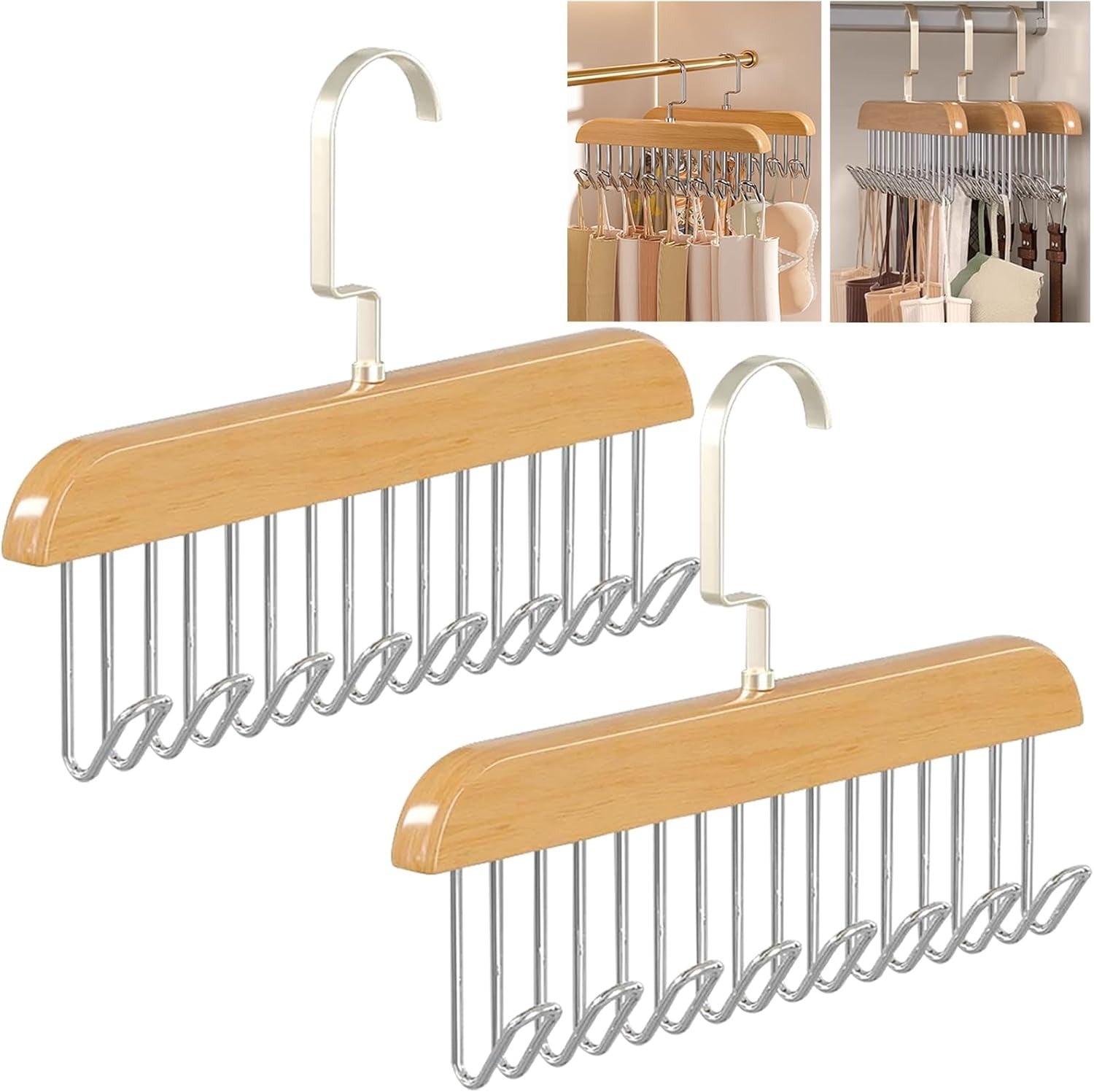 8 Hooks Multi-function Wooden Caps, Belts, Tie Hanger �Strong No Trace Storage Rack(Random Colour)