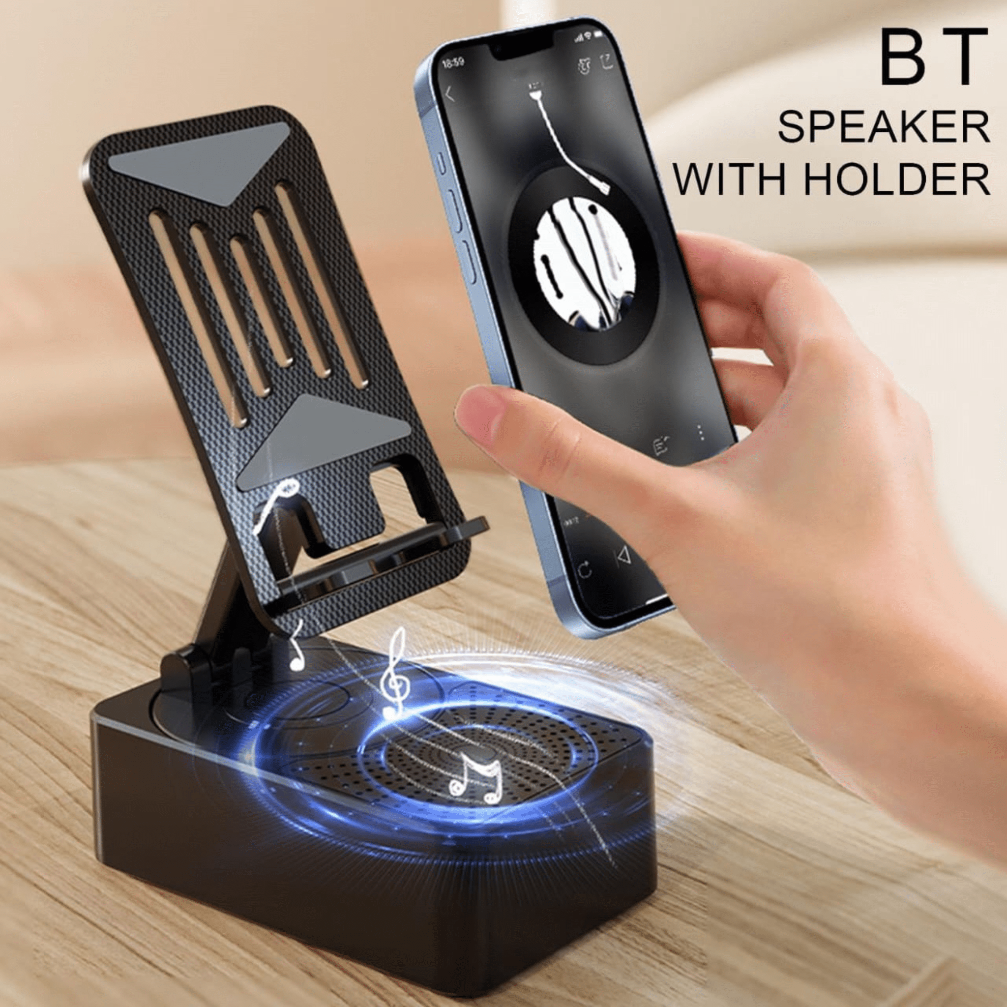 3-in-1 Rotating Foldable Mobile Phone Stand with Built-in Bluetooth Speaker �Adjustable Desktop Holder for Smartphones