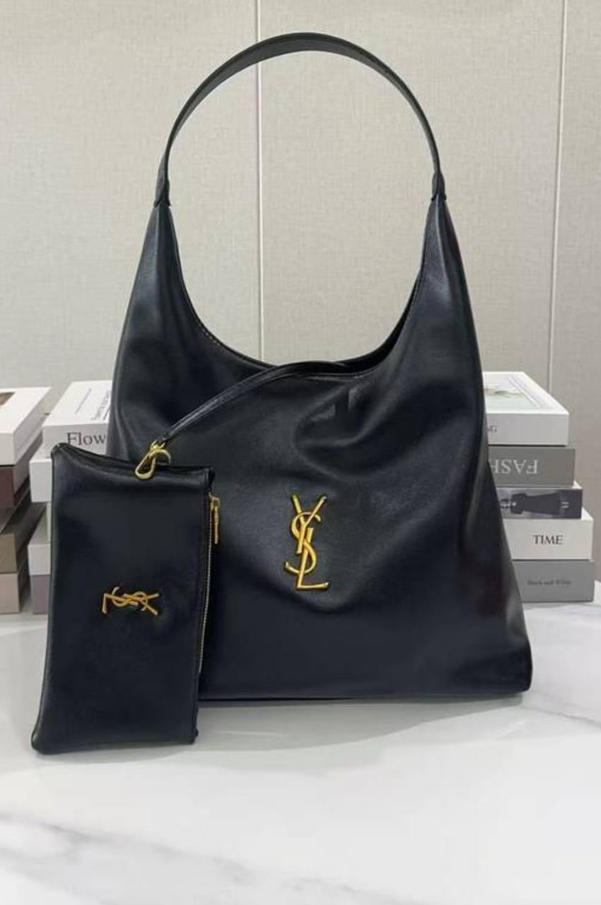 Luxury YSL Imported Tote Bag (Large Capacity) �High-Quality Black Leather Shoulder Bag with Pouch | Premium Designer Bag( without box)