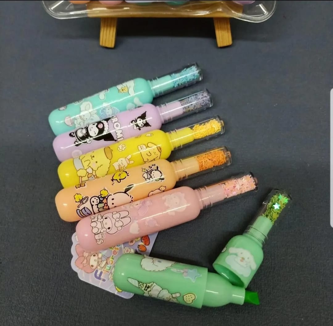 Pack of 6 Bottle Shaped Kromi Character Highlighters for Girls and Boys �Cute Stationery Set