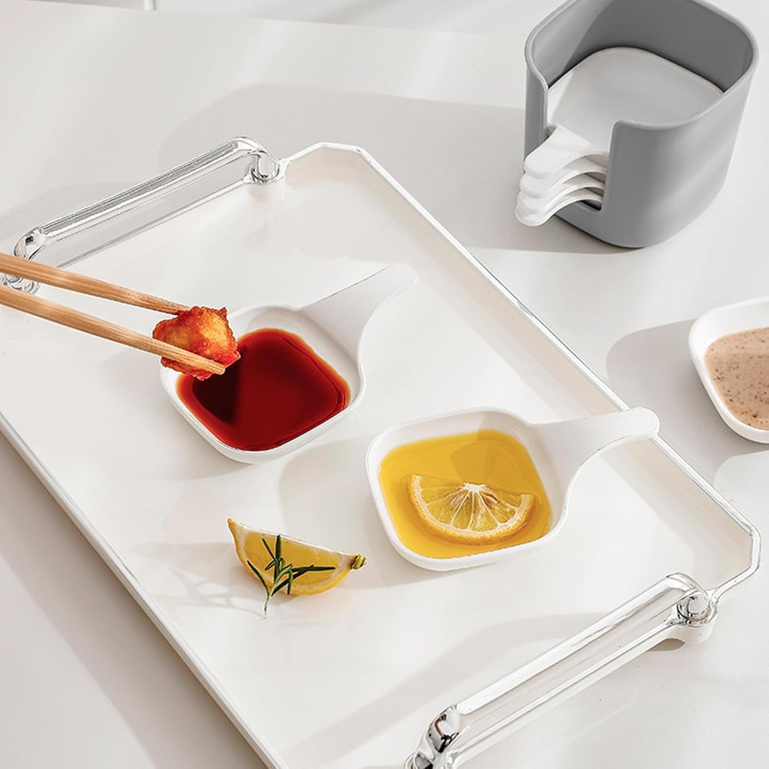 7Pcs Polished Plastic Sauce Dish Set Food Storage Container Steak Sauce Plate Seasoning Dish