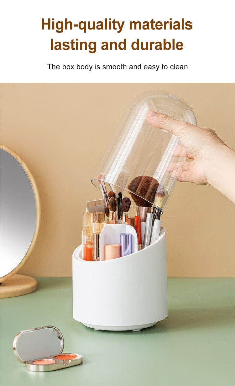 360? Rotating Makeup Brush Storage Box | Desktop Cosmetic Organizer for Brushes, Lipsticks, Eyebrow Pencils & Beauty Tools