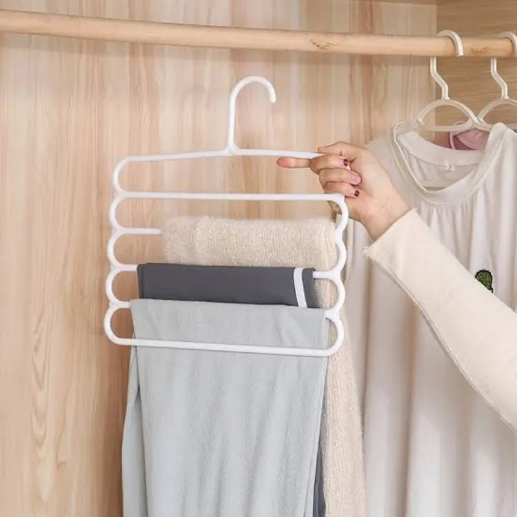5 Layer Magic Hangers Hanger: Anti-Slip Multi-Purpose and Multi-Functional Magic Multiple Layer Trousers Hangers Hanger - Multifunction Pants Closet Belt Holder Rack S-Type 5 Layers Saving Space Hangers Hanger