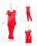 2 Pcs Premium Silk Lace Women's Sleepwear Set T-Shirt & Trouser Nightwear (Free Size Color Black)