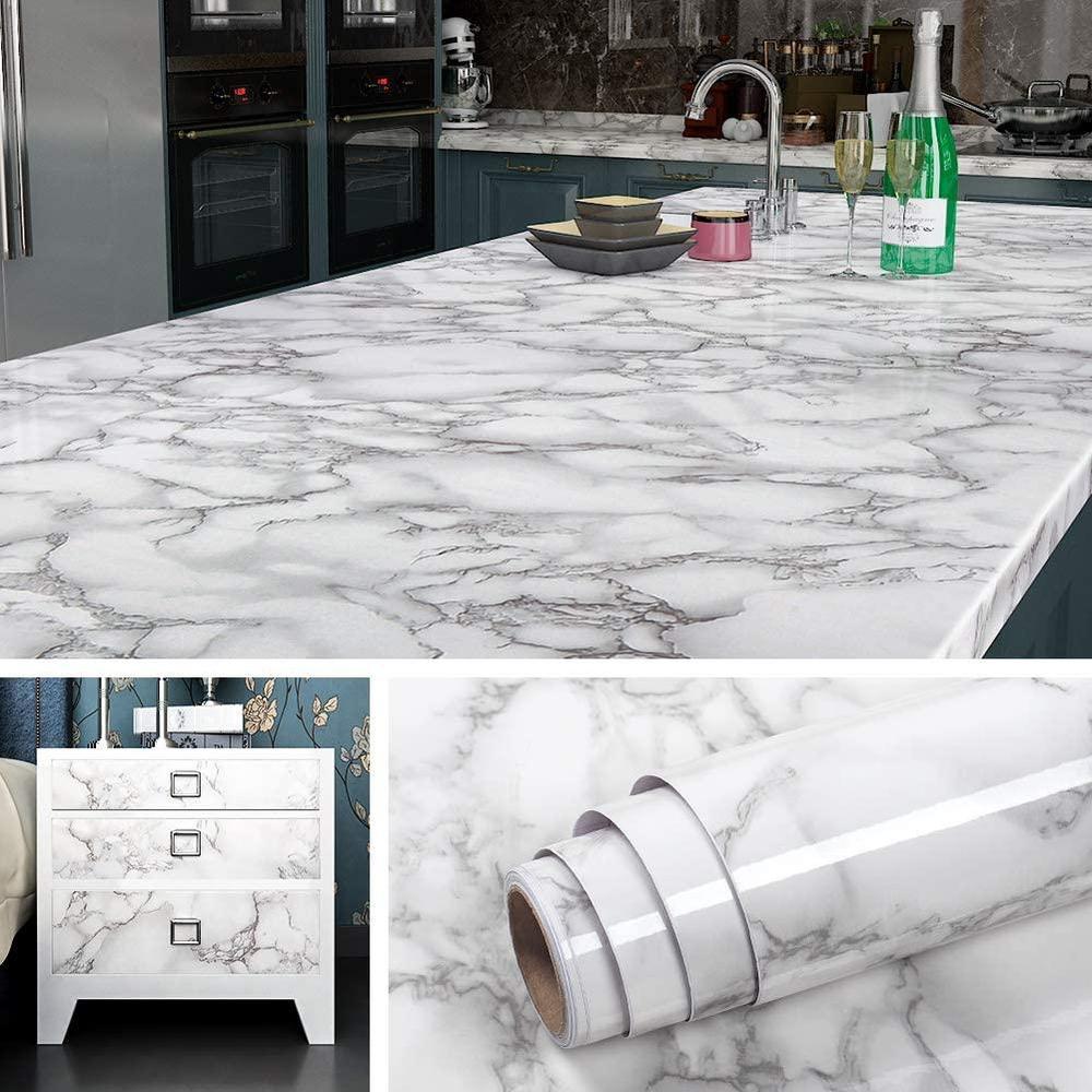 Self-Adhesive White Marble Side Table 180x60cm