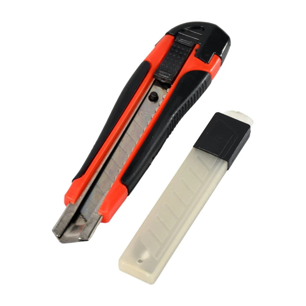 All Purpose Cutter Knife With 5 Extra Blades Paper Plastic And Wood Cutting Tool 18mm Steel Blade Rubber Grip