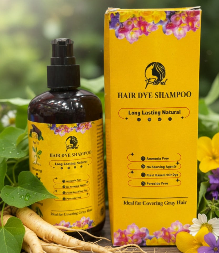 Floral Natural Hair Dye Shampoo | 200ml | Ammonia-Free Herbal Formula | Long-Lasting Gray Coverage