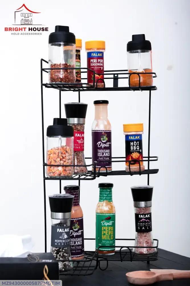 Black Metal Spice Rack 30cm Kitchen Organizer