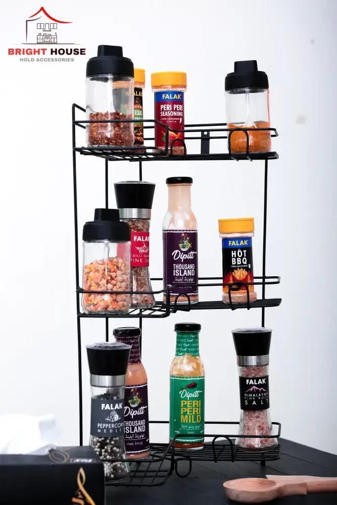 Black Metal Spice Rack 30cm Kitchen Organizer