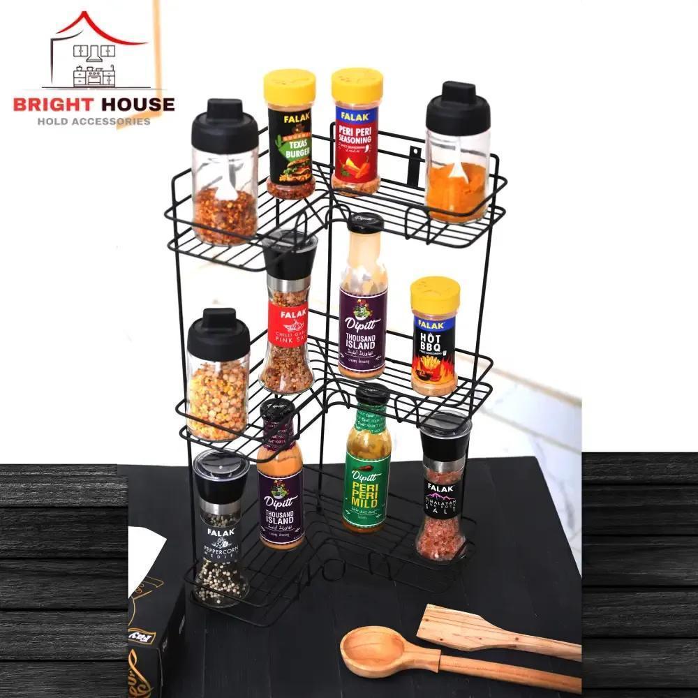 Black Metal Spice Rack 30cm Kitchen Organizer
