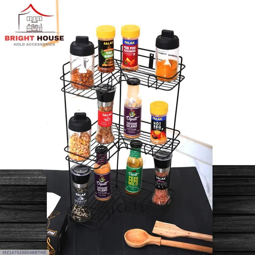 Black Metal Spice Rack 30cm Kitchen Organizer
