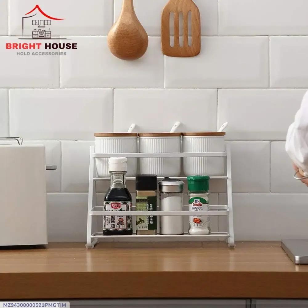 Stylish Metal Spice Rack White Two Tier Kitchen Organizer