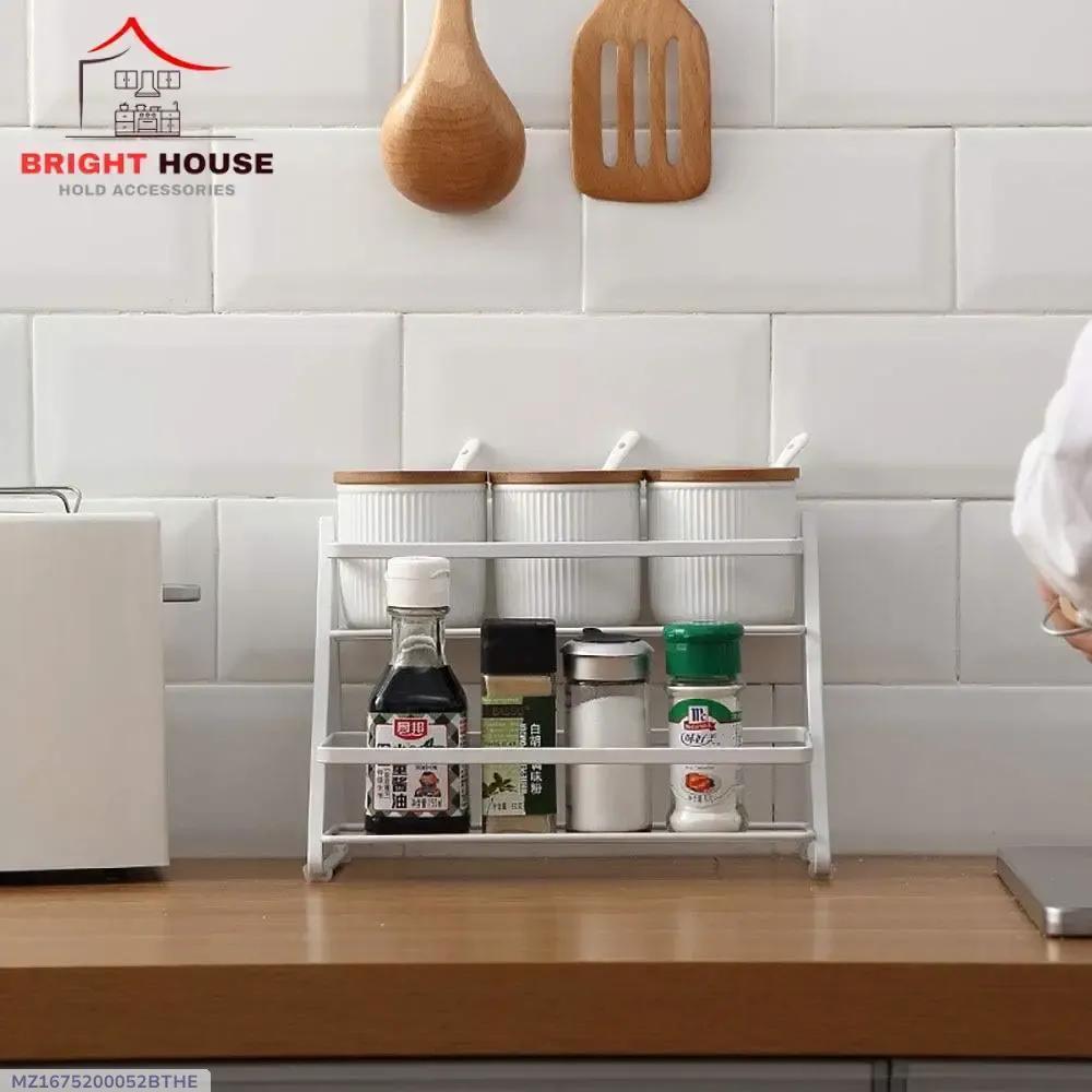 Stylish Metal Spice Rack White Two Tier Kitchen Organizer