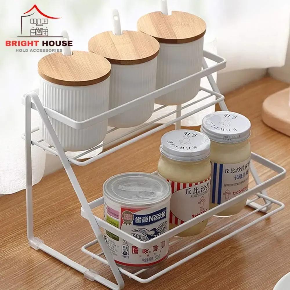 Stylish Metal Spice Rack White Two Tier Kitchen Organizer