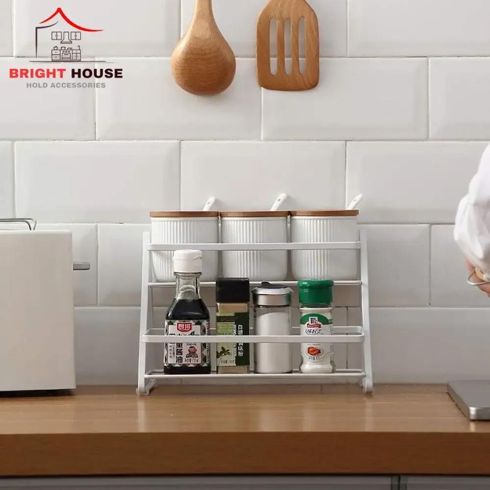 Stylish Metal Spice Rack White Two Tier Kitchen Organizer