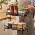 Two Tier Metal Kitchen Storage Rack Black Mesh
