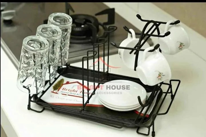 Modern Kitchen Rack Black Metal with Hooks for Plates & Tools