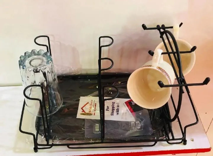 Modern Kitchen Rack Black Metal with Hooks for Plates & Tools