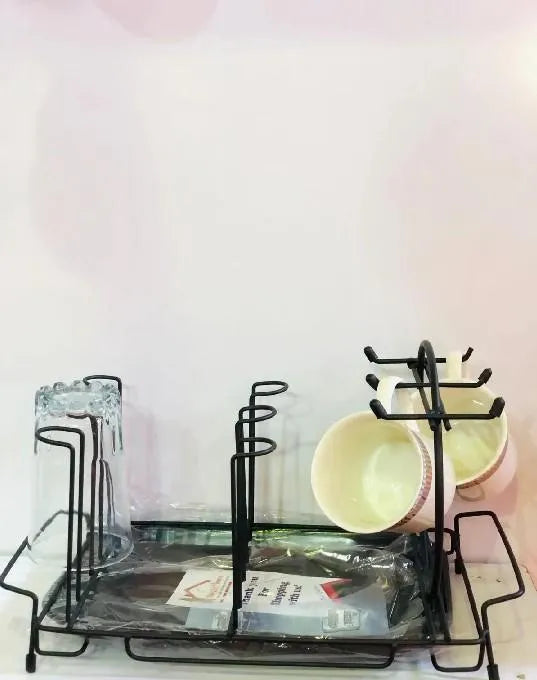 Modern Kitchen Rack Black Metal with Hooks for Plates & Tools