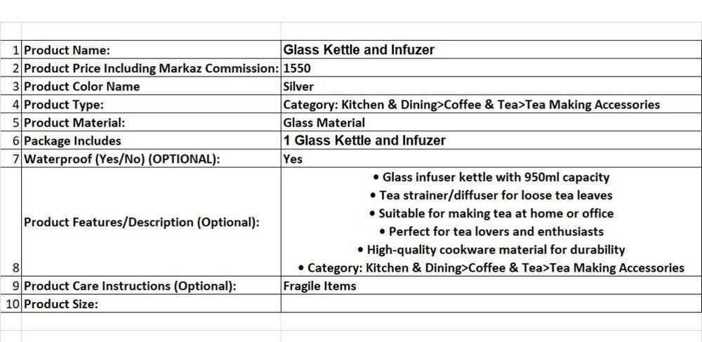 Borosilicate Tea Kettle 950ml Stainless Steel