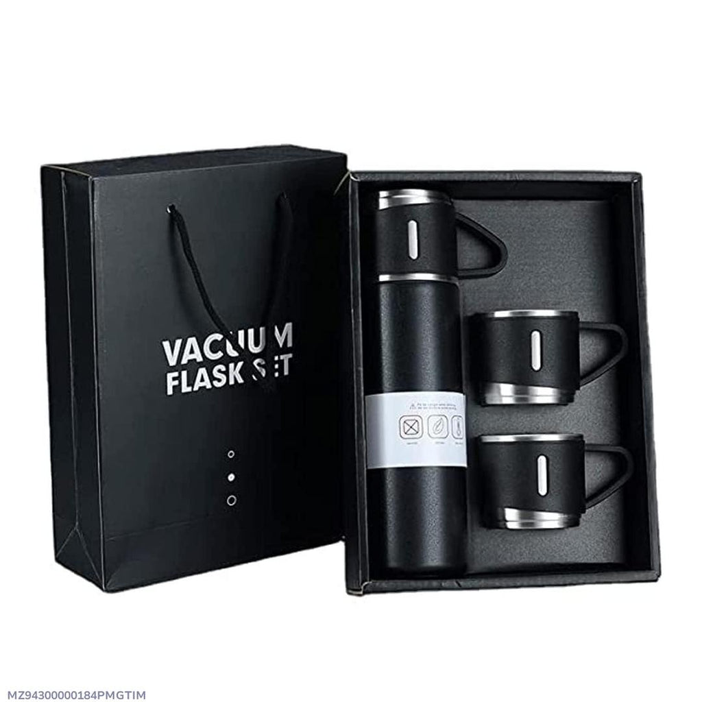 Black Stainless Steel Vacuum Flask Set 12Hr Hot Cold
