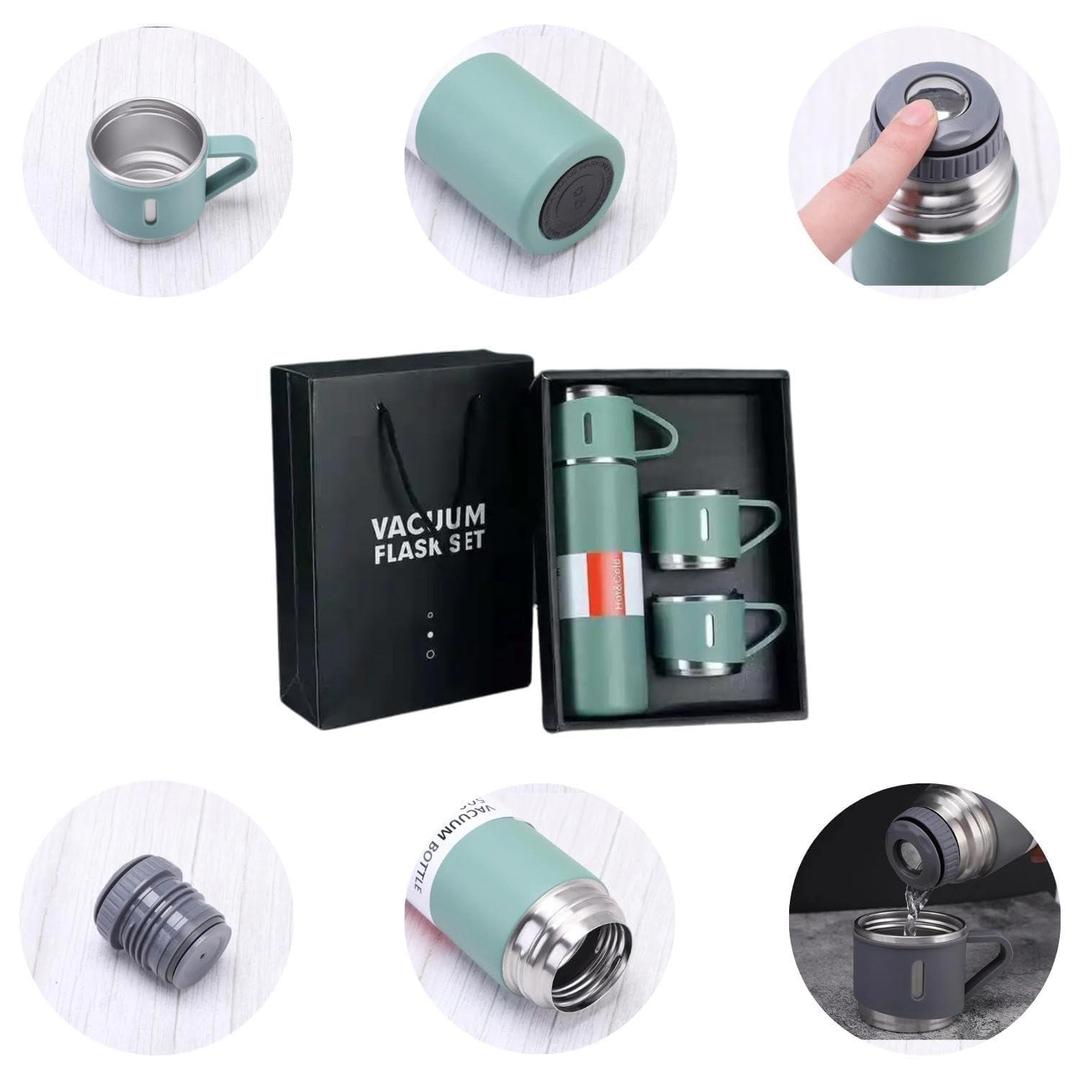 Black Stainless Steel Vacuum Flask Set 12Hr Hot Cold
