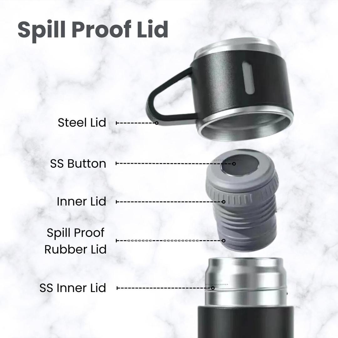 Black Stainless Steel Vacuum Flask Set 12Hr Hot Cold